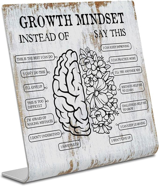 TRCENDE Growth Mindset Definition Plaque Desk Decor Office Shelf, Funny Work Colleague Gifts for Men Women, Mental Health Therapy Office Motivational Decor XUV112
