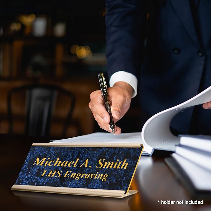 Engraved Custom Door Plate Celestial Blue Plastic Office Door Sign with Gold Letters - Made in USA 2x12 S1