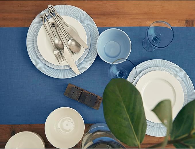 Solino Home Linen Table Runner 90 Inches Long - 100% Pure Linen Indigo Blue Dining Table Runner 14 x 90 Inch for Fall, Autumn, Thanksgiving, Christmas, Holiday, Winter - Fete