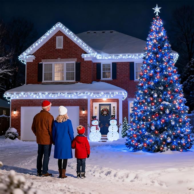 1500 LED 470FT Christmas Lights Outdoor, Christmas String Fairy Lights with Timer & Memory, Waterproof 12 Modes Dimmable Twinkle Tree Lights for Home Patio Wedding Party Yard Decor, Red White & Blue