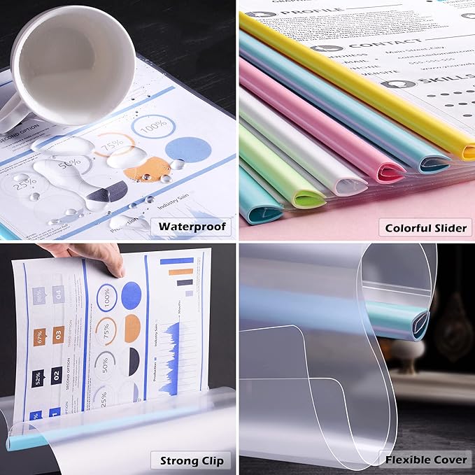 Report Covers with Sliding Bar, Clear Paper Protector Sleeves, 12.2 x 8.5 Inch (10 PCs)