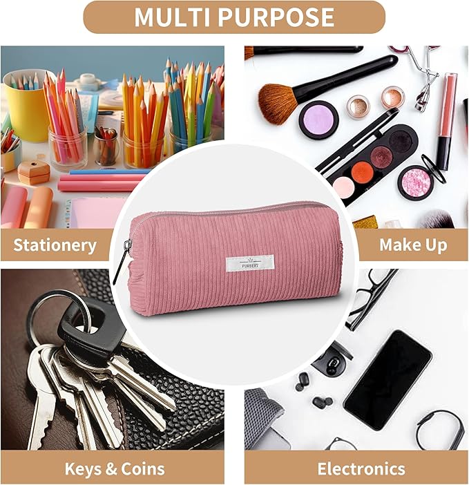 Pencil Bag Pen Case, Soft Corduroy Small Pencil Pouch Organizer with Zipper, Cute Pencil Case Pouch Stationery for Girls and Boys – Purple