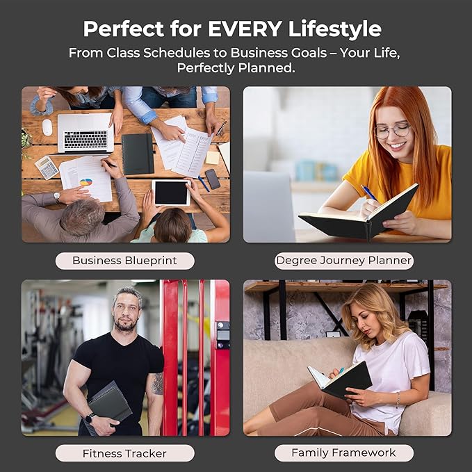 Planner 2025-2026 Daily Weekly and Monthly,8.5"x6.5",18 Months Spiral Bound Calendar Agenda with Self-adhesive Pen Holder,2026 Academic Plan with Vegan Leather Soft Cover,Black