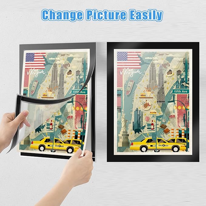 12PCS Magnetic Signs Holder 8.5 x 11, Self Adhesive Wall Mount Magnetic Picture Frames, Business Sign Holder Paper Holder with Strong Magnetic Border, Magnetic Frame for Wall Window Office
