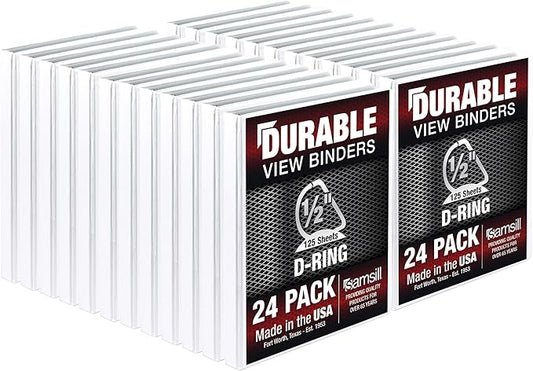Samsill Durable 0.5 Inch Binder, Made in The USA, D Ring Binder, Customizable Clear View Cover, White, 24 Pack, Each Holds 125 Pages