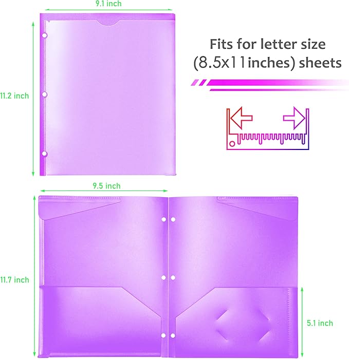 WOT I Heavy Duty Plastic Folders with Clear Front Pockets - 6 Pack, Extra Thick Folders with Pockets and Holes for Binders, Pocket Folders with Card Slot for Letter Size Paper Assorted Colors