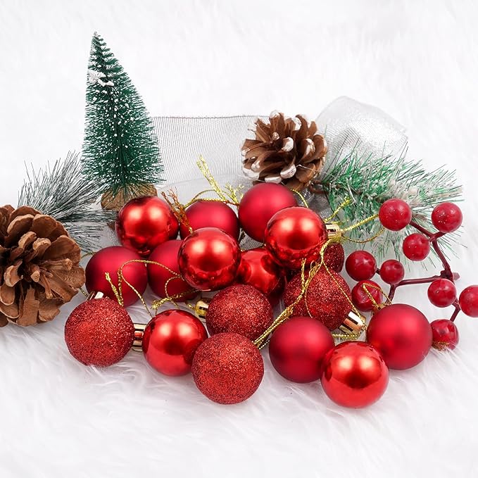 30ct Christmas Ball Ornaments, 2.36" Shatterproof Christmas Tree Decorations, Perfect Hanging Ball for Indoor/Outdoor Holiday Party Decor (Red)