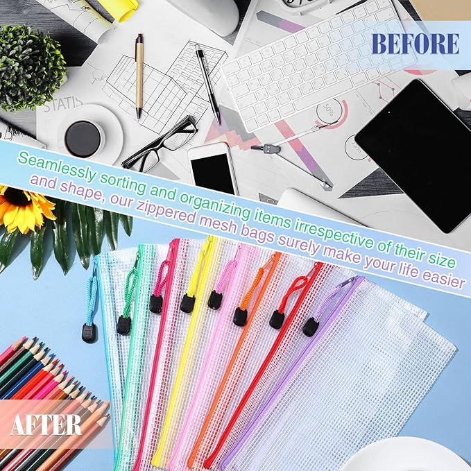 Jetec 32 Pcs Mesh Zipper Bags Toy Storage Bikini Organizer Bag Bolsas para Guardar Trajes De Baño Waterproof Zipper Reusable Pouch Puzzle Multipurpose for Storage Office(Stylish Color,9.5 x 4.5 Inch)