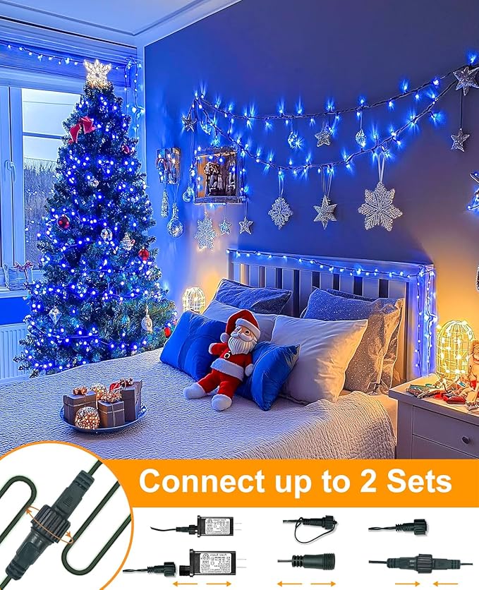 157FT 480 LED Christmas Lights Outdoor, Plug in Christmas Tree Lights Waterproof, 8 Modes Green Wire Fairy String Light for Indoor Home Patio Tree House Holiday Decorations, Blue