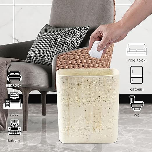 Polytree Natural Travertine Textures Bathroom Trash Can 1.8 Gallon(7 Liter) Small Kitchen Garbage Can,Living Room Bedroom Trash Can, Decor Wastebasket for Home Office (Handmade of Resin)