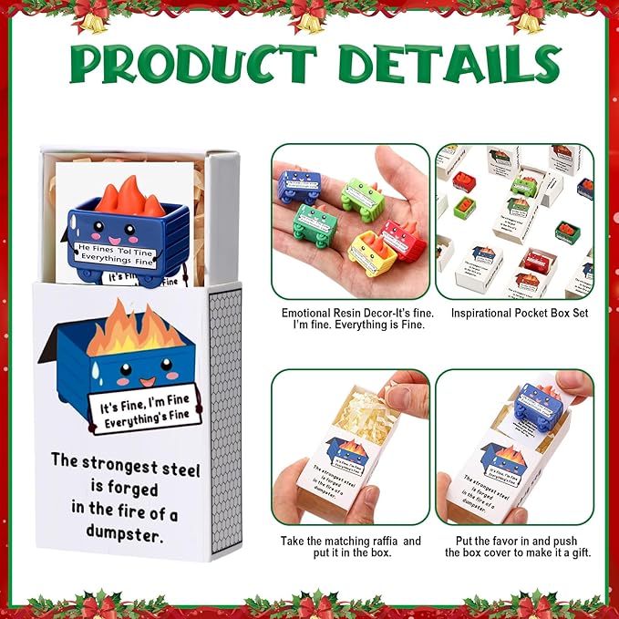 Realspring 25 Sets Dumpster Ornament Desk Accessories Emotional Support Resin Dumpster with Inspirational Cards Funny Employee Appreciation Gifts for Halloween Team Office Coworker Teacher (Colorful)