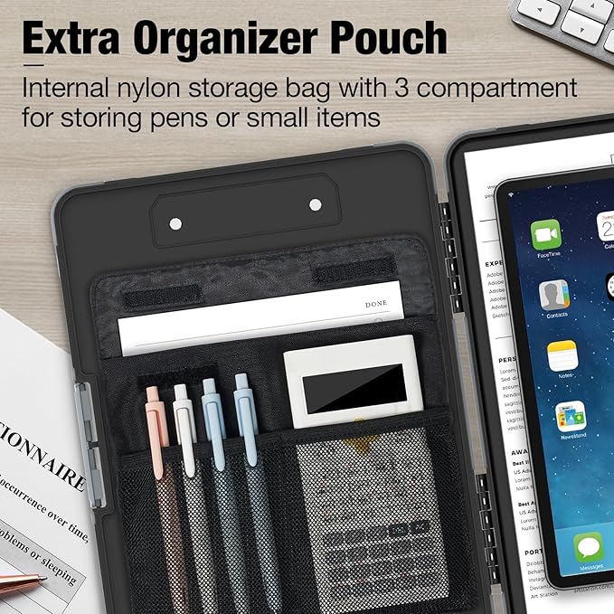 Sooez Toughest Clipboard with Storage, Internal Pen Pouch Included, Letter/ A4 Size, Shockproof Heavy Duty Plastic Clip Boards 8.5x11”, High Capacity Clipboards Box Case for Contractor Trucker Driver