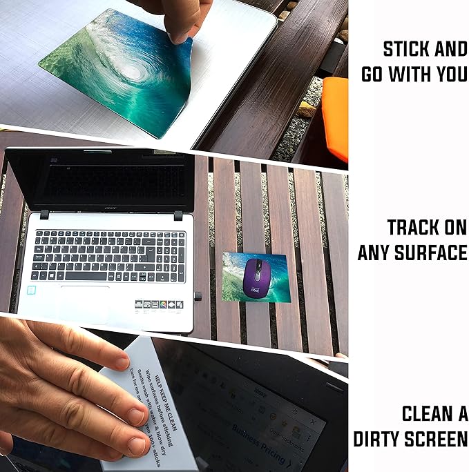 Mouse Pad Adhesive Bottom - Sticks to Any Surface - Portable - Webcam Covers and Screen Cleaner Included (5 Pack - TOP Picks)