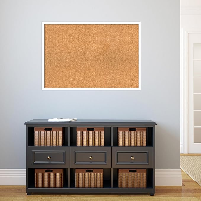 Amanti Art Natural Cork Board for Wall, 27x39 Vision Board with White Frame, Large Corkboard Office Decor for Home Organization, Modern Corkboard Pinboard to Display Items for Home Organization in