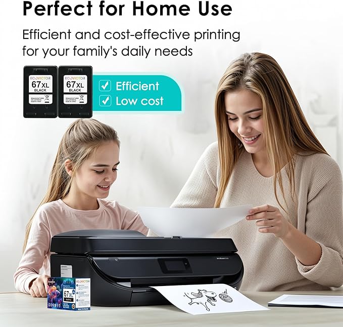 EcoVictor 67XL Black Ink Cartridge Replacement for HP 67 XL (2-Pack) Compatible to HP DeskJet 2755e 2700 2700e 4155e 2752 2755 4100 4100e 2320 Envy 6055e 6000 6000e 6455e 6400 6400e 6458 6052 Printer