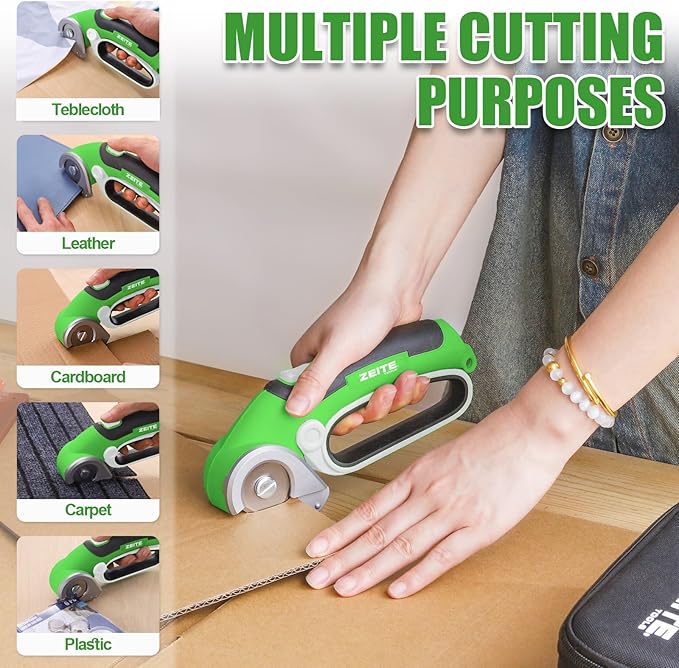 ZEITE 4V Cardboard Box Cutter,Cordless Electric Scissors,with 2 Blades,Storage Box,USB Charging Cable,Max Cutting 1/4",Ideal for Cardboard,Thin Carpet & Plastic Recycling,Easy to Hold and Safe