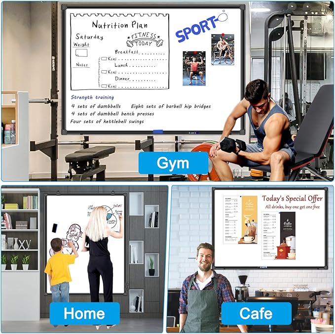 H-Qprobd 48"x30" Magnetic White Board Dry Erase Wall Mount Whiteboard - Office Home Classrooms White Board Hanging Writing Board with Black Aluminum Frame