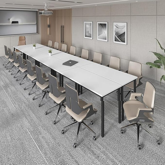 Bonzy Home Conference Tables 16ft Office Computer Desk for Meeting Room Study Writing Printer Table Meeting Seminar Table for 20 People Rustic Vintage 8PCS 188.8"x47.2"x29.5", White