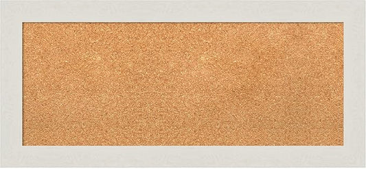 Amanti Art Natural Cork Board for Wall, 15x33 Vision Board with White Frame, Medium Corkboard Office Decor for Home Organization, Country Rustic Corkboard Pinboard to Display Items for Home