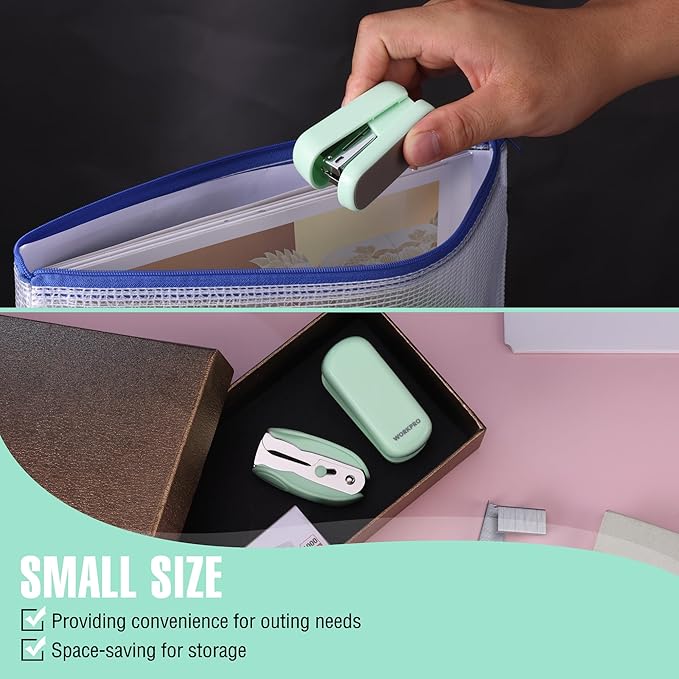 WORKPRO Small Stapler with Staples, Green Stapler Set Includes Two Mini Staplers, One Staple Remover, 2000 Standard Staples - Cute Staplers for Desk with Non-Slip Base, Lock Design, Portable