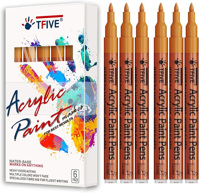 Orange Marker Paint Pens - 6 Pack Acrylic Orange Permanent Marker, 0.7mm Extra Fine Tip Paint Pen for Art Projects, Drawing, Rock Painting, Ceramic, Glass, Wood, Plastic, Metal, Canvas DIY Crafts