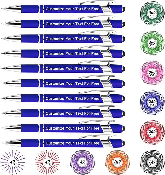 Max 500 Pcs Personalized Pens Bulk, Custom Pens with Free Engraving, Customized Stylus Tip Ballpoint Pen with Your Name Massage Text for School Office Business Graduation Anniversaries-10 Packs