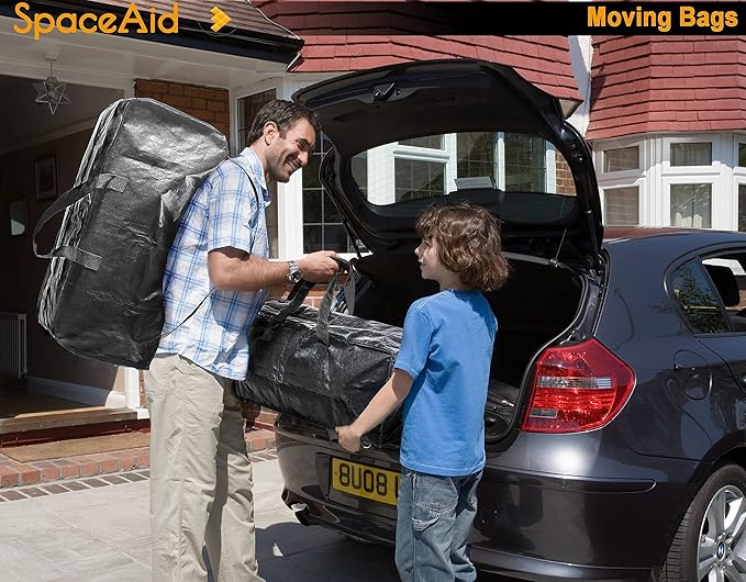 SpaceAid Heavy Duty Moving Bags, Extra Large Storage Totes W/Backpack Straps Strong Handles & Zippers, Alternative to Moving Boxes, Packing & Moving Supplies, Black (10 Pack)