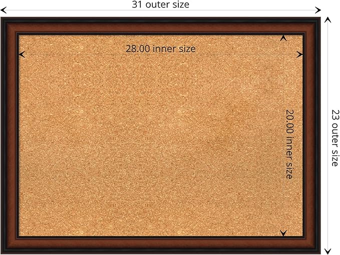Amanti Art Natural Cork Board for Wall, 23x31 Vision Board with Brown Wood Frame, Medium Corkboard Office Decor for Home Organization, Traditional Corkboard Pinboard to display items for home