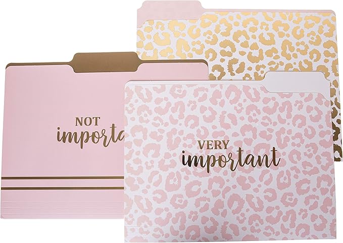 Graphique Designer “Very Important” File Folders | Set of 9 (3 Designs) | Letter Size Organizers | Decorative Office Supplies | Durable Coated Cardstock | Gold Foil Lettering | 1/3-Cut Tabs,Leopard