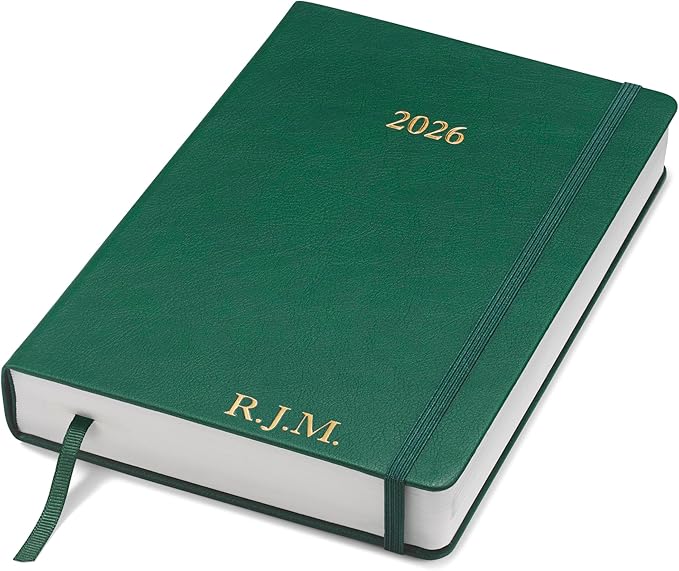 Wykeham's Executive 2026 Daily Journal Planner – US Public Holidays & Format – Customization Available (Personalized Racing Green, 8.5”×5.5”)