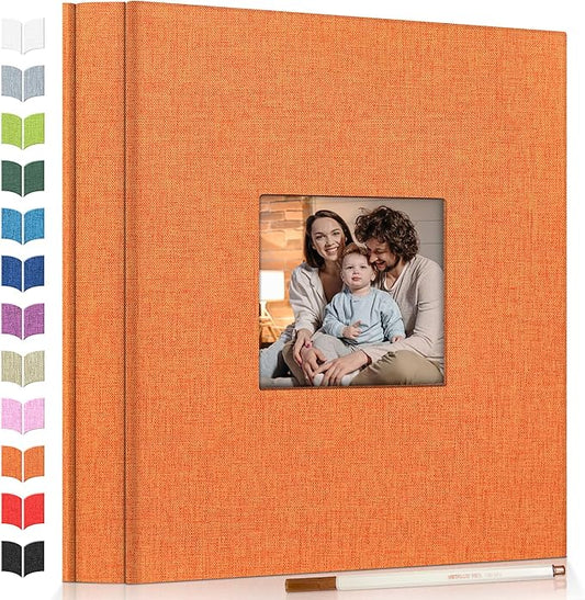 Photo Album Self Adhesive Scrapbook Album for 3x5 4x6 5x7 8x10 Pictures,40 Pages Linen Cover with Display Window DIY Photo Book,Ideal Gifts for Family Travel Wedding Baby