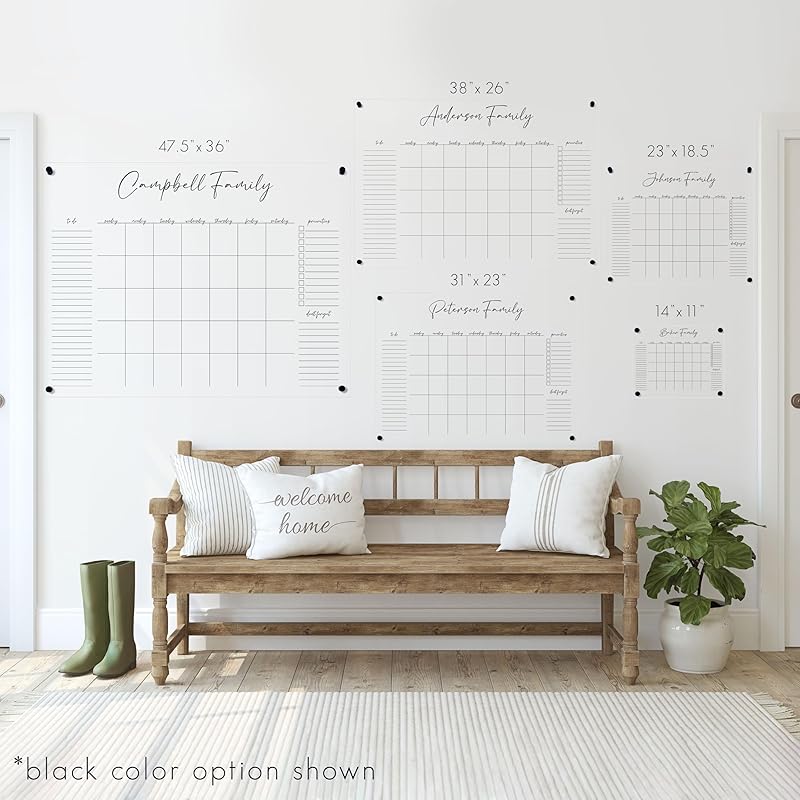 Personalized Clear Acrylic Calendar for Wall, Calendar Whiteboard for Wall, Dry Erase Wall Calendar, Wall Calendar Organizer System for Home (Cursive, Black, 23"W x18.5"H)