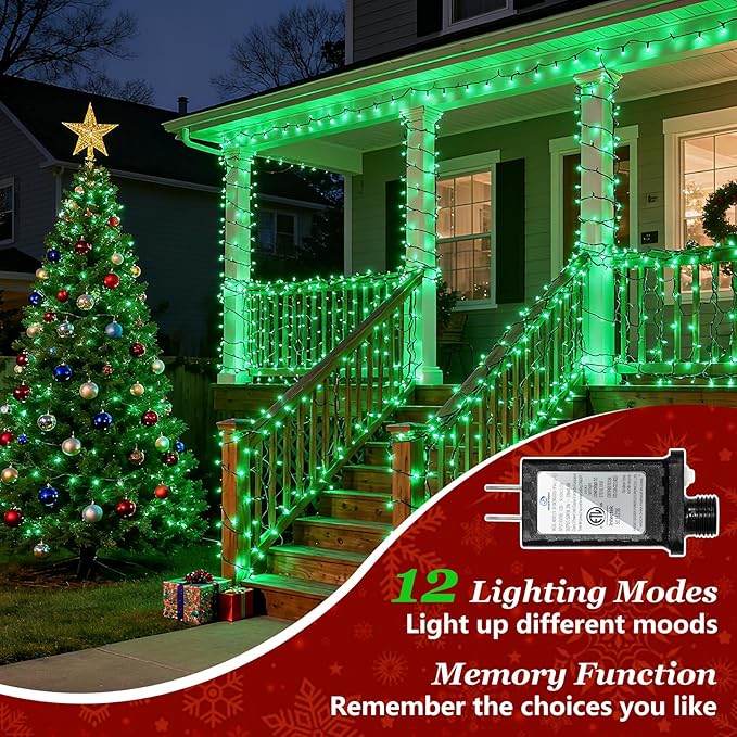 1500 LED Christmas Lights Outdoor with 12 Modes, 470FT Green Wire Christmas String Fairy Lights with Timer & Dimmable, Waterproof Twinkle Tree Lights for House Patio Party Wedding Xmas Decor, Green
