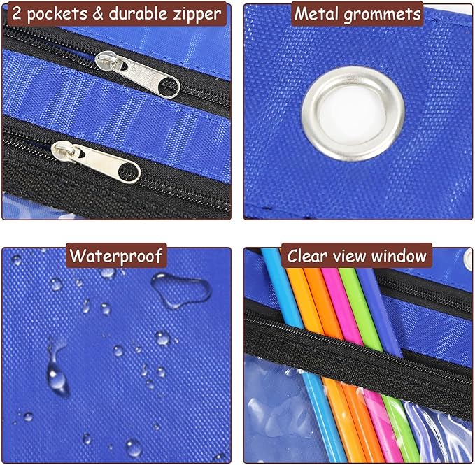 YoeeJob 1 Pack Pencil Pouch for 3 Ring Binder, Expandable Binder Pouches with Zipper, Large Capacity Pen Holder Case with Clear Window School Class Office Organizers, Blue