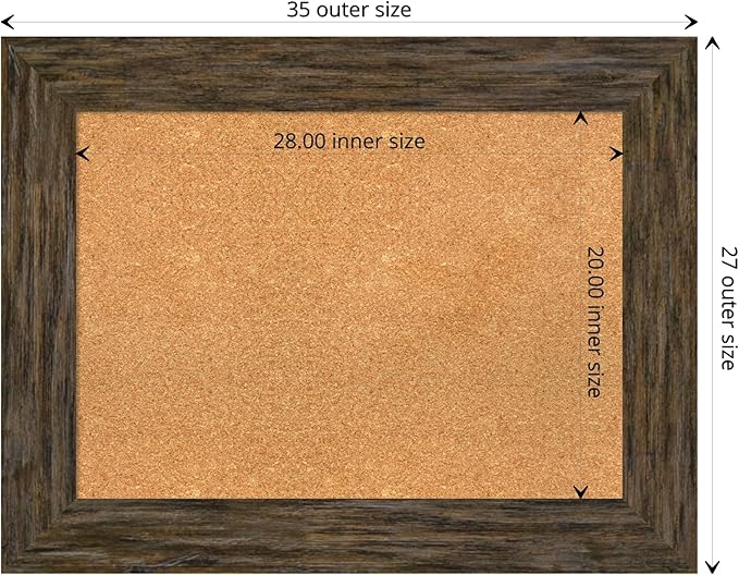 Amanti Art Natural Cork Board for Wall, 27x35 Vision Board with Brown Wood Frame, Medium Corkboard Office Decor for Home Organization, Rustic Farmhouse Corkboard Pinboard to display items for home