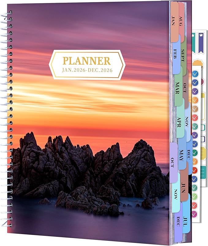 CAGIE 2026 planner Weekly and Monthly Jan 2026-Dec 2026 Hardcover Hourly Daily Planners for Women 26 Calendar Planner with Stickers Spiral Bound Yearly Agenda, 8.5 x 11, Purple