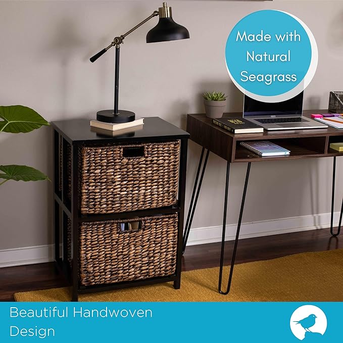 BIRDROCK HOME 2 Tiered File Cubby w/Wood Top - File Cabinet, Home Office Storage, Nightstand, Decorative Wooden Organizer | Desk, Modern Table, Shelves, Side Table, Craft Furniture - Brown Wash