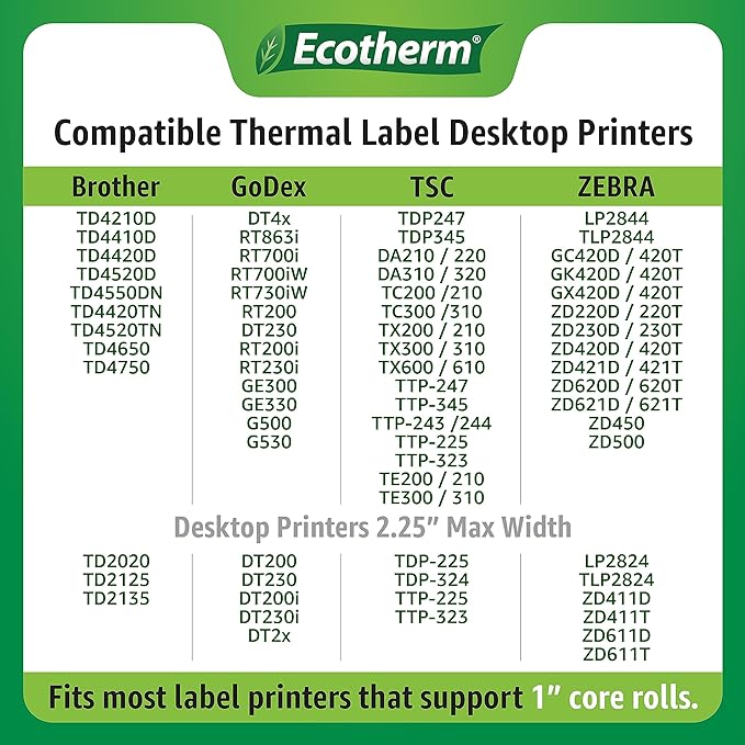 4" x 3" Thermal Labels | 4 Rolls | 2100 Labels | fits Zebra, Munbyn, Rollo, Godex, Arkscan, iDPRT, Offnova Thermal Label Printers and More | Blank White Adhesive Stickers by Ecotherm