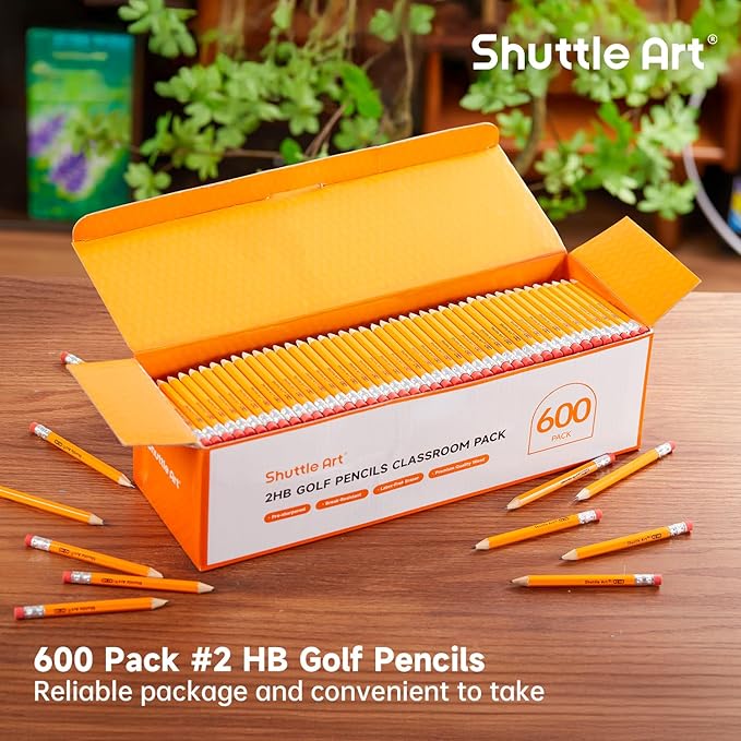 Shuttle Art 600 Pack Golf Pencils With Erasers, #2 HB Pencils Bulk, 3.5” Mini Pencil, Pre-Sharpened Small Pencil for Kids Teachers Classroom Games, Back to School Supplies