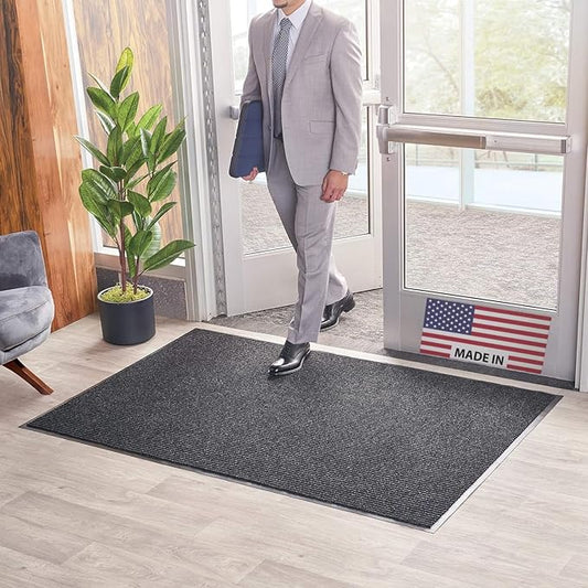 Consolidated Plastics Brush Dry Rug - Made in USA, Heavy-Duty Commercial DoorRug for Indoor/Outdoor Entryways, Non-Slip Backing for High-Traffic Areas (3' W x 5' L, Charcoal)