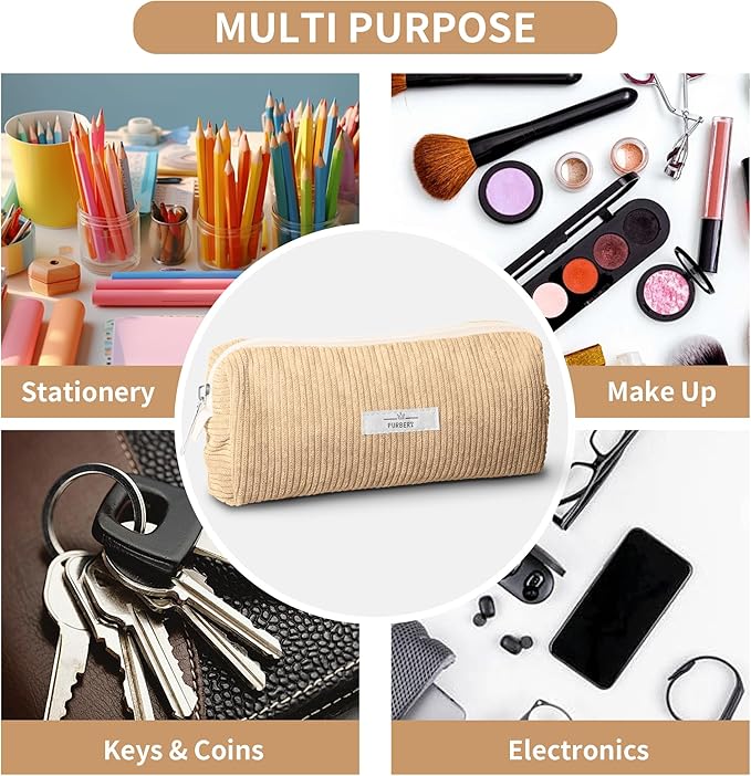 Pencil Bag Pen Case, Soft Corduroy Small Pencil Pouch Organizer with Zipper, Cute Pencil Case Pouch Stationery for Girls and Boys – Apricot