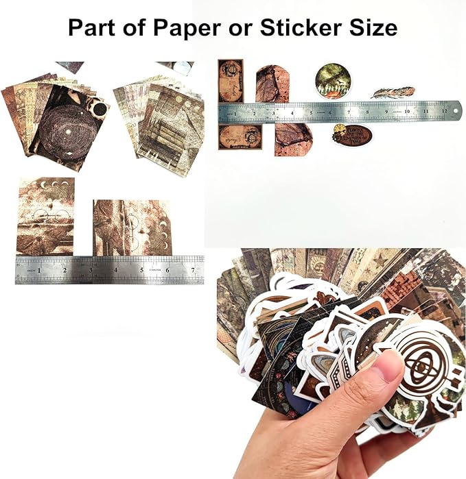 200PCS Vintage Scrapbooking Supplies Pack, Aesthetic Scrapbook Sticker Paper Art Journaling Kit for Bullet Junk Journals,Planner,Cottagecore Decor Gifts (Magic)