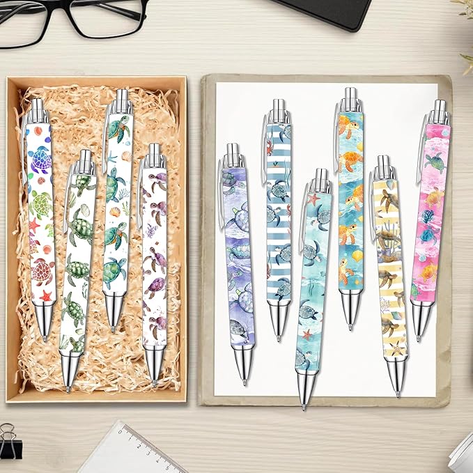 Cute Turtle Pens Set – Adorable Sea Turtle Gel Ink Pens for Kids, Students, and Teachers – Fun Ocean Animal Stationery for School, Office, or Gifts – Thanksgiving Christmas New Year Gifts, 10 Pack