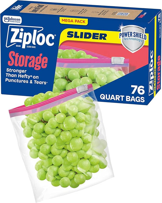 Ziploc Quart Food Storage Bags, Stand-Up Bottom, Easy to Fill, 100 Count (Packaging May Vary)
