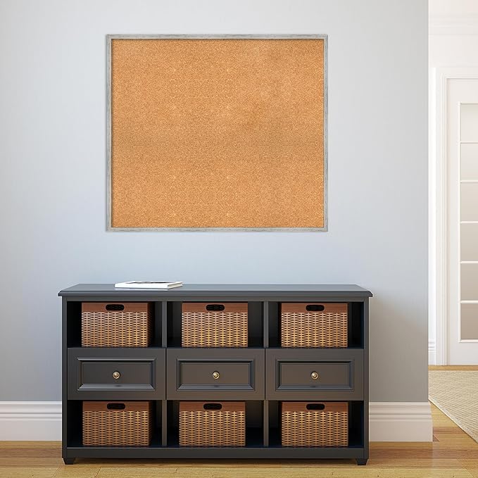 Amanti Art Natural Cork Board for Wall, 33x37 Vision Board with White Frame, X-Large Corkboard Office Decor for Home Organization, Cottage Corkboard Pinboard to Display Items for Home Organization in