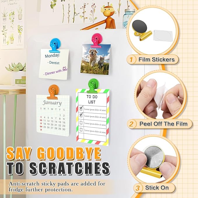 12pack Fridge Magnets Refrigerator Magnets Magnetic Clips Heavy Duty Detailed List Display Paper Fasteners on Home& Office & Teacher Must Haves Classroom Organization (Multicolored, 12)