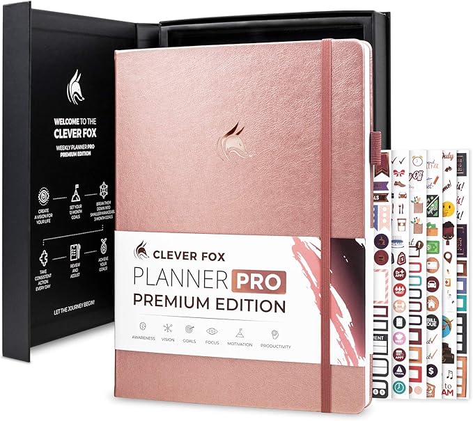 Clever Fox Planner Pro Premium – Luxurious Weekly & Monthly Planner with Budget Organizer for Productivity & Goals, Undated, A4 (Rose Gold)