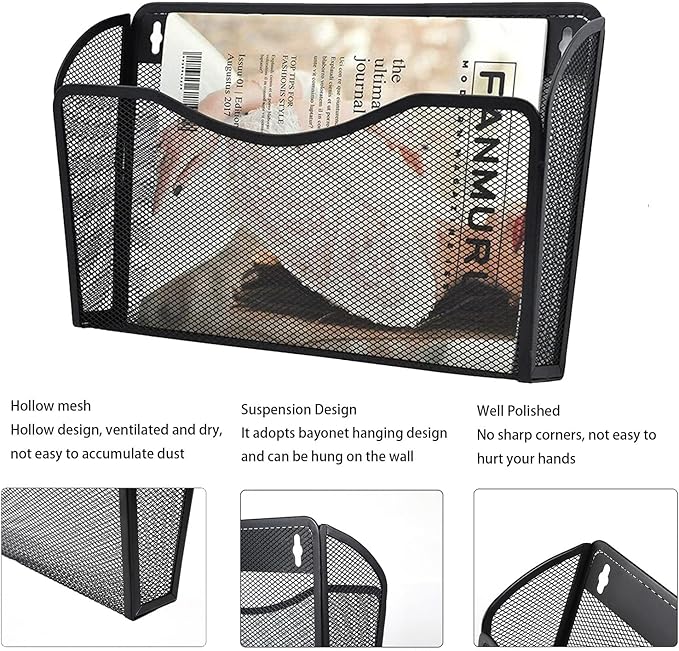 6 Pack Wall File Organizer, Mesh Hanging Metal Vertical Wall Mounted File Holder for Office/Home