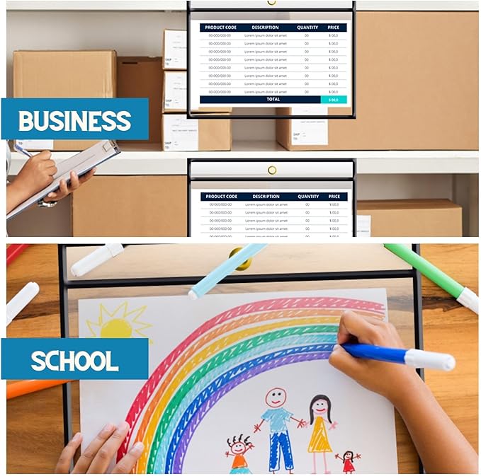 Office Werks Stitched Dry Erase Pockets Black, Landscape View Heavyduty 11" X 8.5" Clear Both Sides Plastic Sleeves with 1 Hole for Attaching to Machinery, File Cabinets, Hanging, Black Trim (25 Pack)