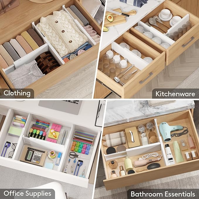 Lifewit 16 Pack Drawer Dividers Plastic 6" High, 13.5-22" Adjustable Drawer Organizers for Clothes, Expandable Dresser Separators in Bedroom/Bathroom/Kitchen/Vanity/Office Organization and Storage